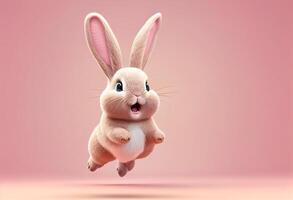 Cute pink bunny on a pink background. 3d rendering. photo