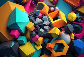 3d illustration of abstract geometric composition with polygonal shapes. photo