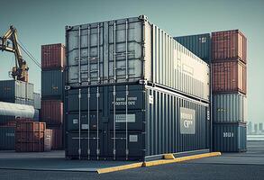 Containers and cranes at the docks. 3D Rendering photo