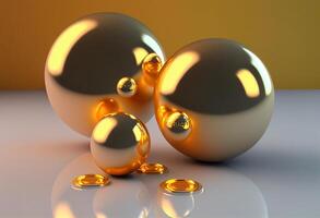 3d render of spheres. Abstract background with gold and silver balls. photo