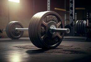 Dumbbells on the floor in the gym. Weightlifting photo