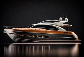 luxury yacht on the water. 3d render on dark background photo