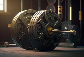 Dumbbells on the floor in the gym Weightlifting photo