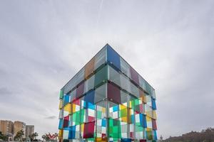 Malaga Spain 2017 El Cubo glass structure on the shore of Malaga port photo