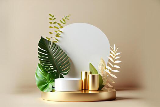 illustration of empty space podium display for product mockup natural background. Digital art photo