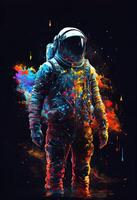 illustration of impasto, sci-fi, full-length, whole body portrait,anime character, Space astronaut. Universal pedestrian painting. Full color , black background photo