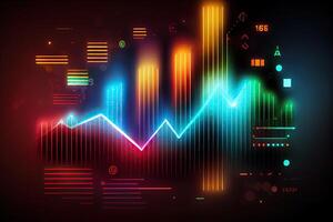 illustration of crypto market data, chart, silhouette crypto currency market, isometric, colorful gradient background photo