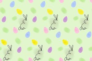 Endless pattern of Easter bunny in one continuous line and colorful Easter eggs on bright background vector