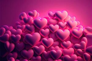 illustration of many glowing hearts - pink background for valentines day, love heart. Neural network generated art. Digitally generated image photo