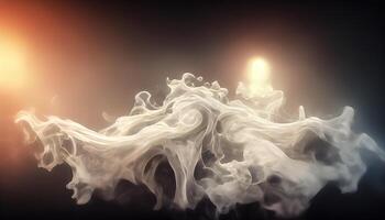 illustration of White curve fog, smoke, clouds, fire and dark background with spotlight. Abstract illustration art. Pattern texture, use for ad, poster and template, business.Digital art photo