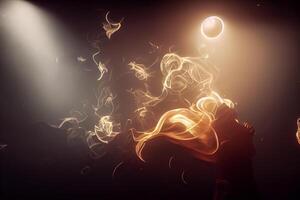 illustration of White curve fog, smoke, clouds, fire and dark background with spotlight. Abstract illustration art. Pattern texture, use for ad, poster and template, business.Digital art photo