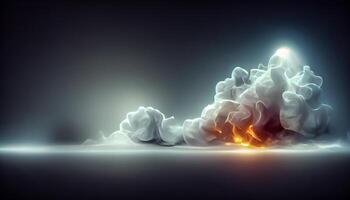 illustration of White curve fog, smoke, clouds, fire and dark background with spotlight. Abstract illustration art. Pattern texture, use for ad, poster and template, business.Digital art photo