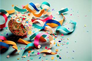 illustration of confetti and paper streamer as party decoration photo