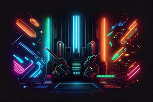 Generative AI illustration of gaming background, abstract cyberpunk style  of gamer wallpaper, neon glow light of scifi fluorescent sticks. Digitally  generated image 22694863 Stock Photo at Vecteezy