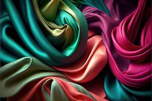 illustration of soft silk colorful fabric, texture and background photo