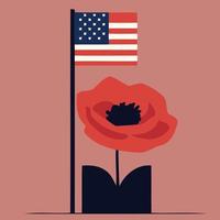 red poppy flower with the flag of the united states vector