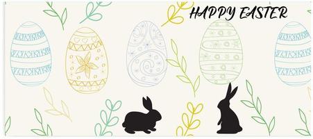 Vector Illustration of Happy Easter Holiday with Painted Egg, Rabbit Ears and Flower on Shiny Blue Background. International Celebration Design with Typography for Greeting Card, Party Invitation or