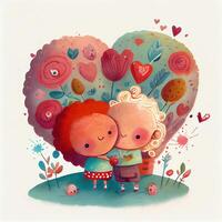 generativo ai ilustración de un adorable y entrañable dibujos animados personaje para San Valentín día, amar, corazones, flores, romance, feliz, alegre, alegre, divertido, juguetón, alegre, dulce foto