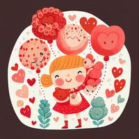 illustration of An adorable and endearing cartoon character for Valentine's Day, love, hearts, flowers, romance, happy, cheerful, joyful, fun, playful, lighthearted, sweet photo