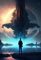 illustration of amazing science fiction wallpaper. Digital art, sci-fiction, space ship, universal, halo photo