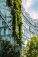 illustration of Gorgeous garden on the rooftop of a contemporary glass office building in Asia photo