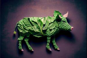 illustration of a cow made of fresh fruits and vegetables photo