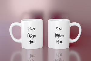 Two coffee mug mockup on pink background. 11oz blank cup for simple sublimation presentation psd