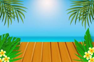 wood board with beach background vector