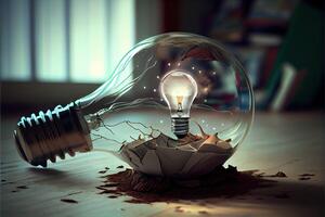 illustration of bright idea for business, education, star up growth, light bulbs on dark background, idea concept photo