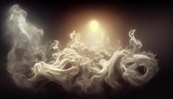 illustration of White curve fog, smoke, clouds, fire and dark background with spotlight. Abstract illustration art. Pattern texture, use for ad, poster and template, business.Digital art photo