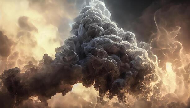 illustration of White curve fog, smoke, clouds, fire and dark background with spotlight. Abstract illustration art. Pattern texture, use for ad, poster and template, business.Digital art photo