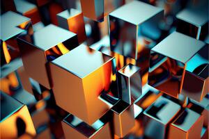 illustration of digital cubic abstract background of color, metal squares, reflection photo