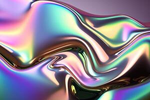illustration of holographic liquid background. Holographic iridescent backdrop. Pearlescent gradient and foil effect for design prints. Rainbow metal photo