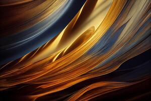 illustration of Swirling golden and blue. Acrylic Fluid Art. Dark blue waves in abstract ocean and golden foamy waves. Marble effect, abstract glistening golden solid liquid waves photo