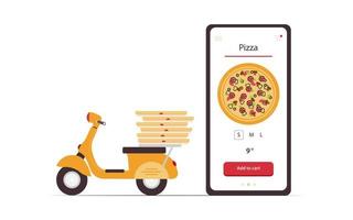 Food online order smartphone. Pizza delivery. Food delivery concept for banner, website design or landing web page. vector