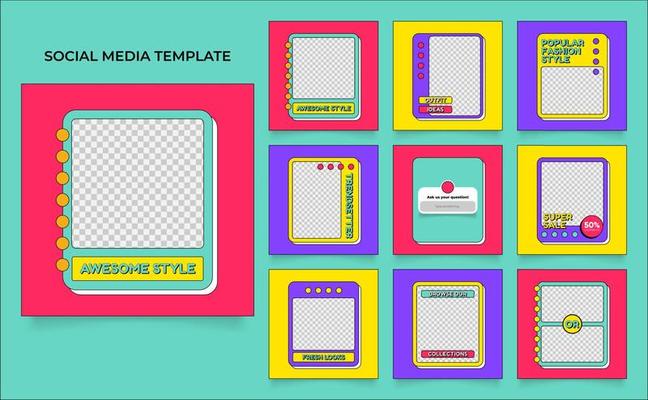 social media template banner fashion sale promotion in retro colorful color