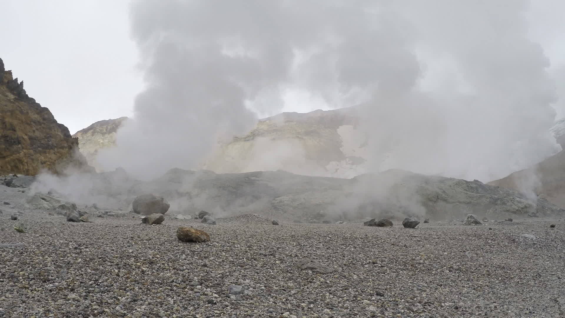Thermal, fumarole field in crater of active volcano 22654870 Stock Video at Vecteezy