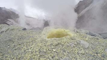 fumant fumeur fumerolle sur thermique champ dans cratère actif volcan video