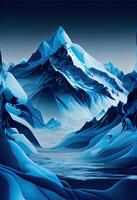 illustration of abstract winter ice mountain landscape with different shades of blue photo