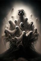 illustration of a giant pile of scary creepy ghosts, eerie, spooky, nightmarish, wispy photo