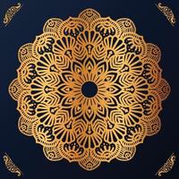 lujo mandala diseño con dorado adornos en negro antecedentes título para islámico diseño vector