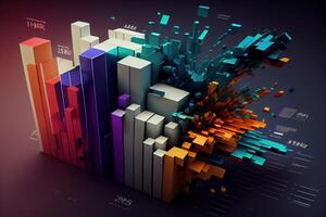 illustration of crypto market data, chart, silhouette crypto currency market, isometric, colorful gradient background photo