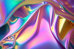 illustration of holographic liquid background. Holographic iridescent backdrop. Pearlescent gradient and foil effect for design prints. Rainbow metal photo