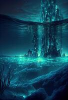 illustration of bio luminescent city under water photo