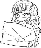 mujer abrazando almohada dibujos animados garabatear kawaii anime colorante página linda ilustración dibujo acortar Arte personaje chibi manga cómic vector