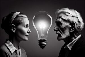 illustration of man and woman sharing idea, creative background photo