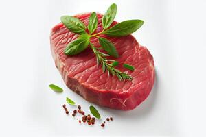 generativo ai ilustración de Fresco crudo carne de vaca filete aislado en blanco antecedentes foto