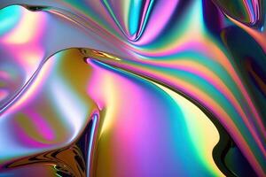 illustration of holographic liquid background. Holographic iridescent backdrop. Pearlescent gradient and foil effect for design prints. Rainbow metal photo