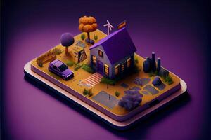 illustration of Office on smart phone, isometric diorama, land plot, pop color, colorful. Digitally generated image photo