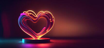 illustration of love heart neon light, decor, bright light, romantic. Love and valentine day concept. Neural network generated art. Digitally generated image. photo